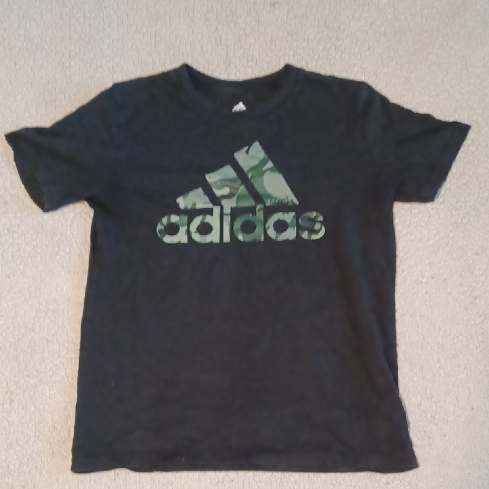 Adidas Kids Black Tee with Green Logo